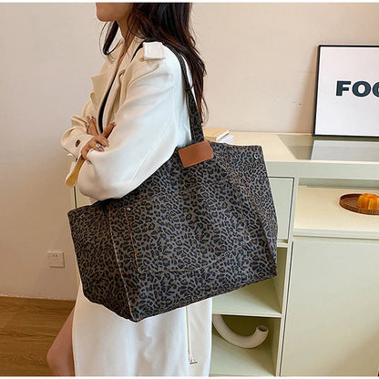Vintage Leopard Print Women's Handbag Fashion Large Capacity Leopard Print Canvas Bag Underarm Bag Large Shopping Bag Women' Bag