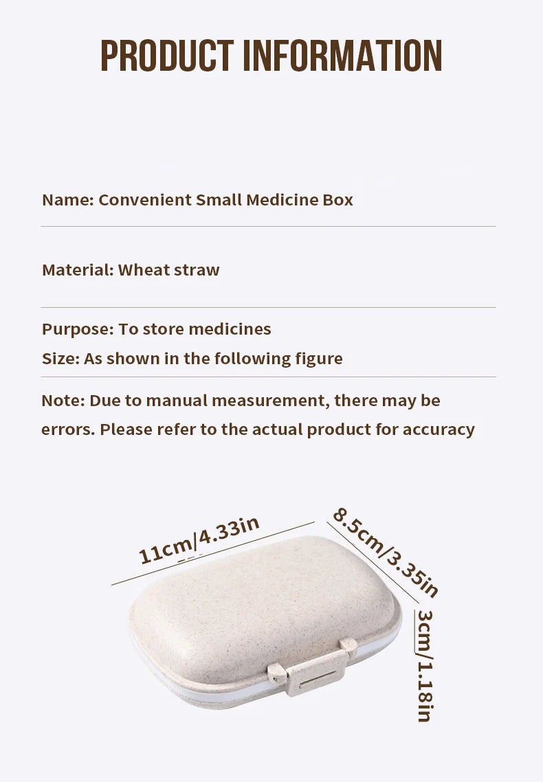 8 Grids Organizer Container For Tablets Travel Pill Box With Seal Ring Small Box For Tablets Wheat Straw Container For Medicines