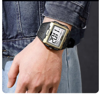 SYNOKE New For Men Sports Electronic Watch Waterproof Night Glow Large Screen Square Outdoor Running Camping Student Watch