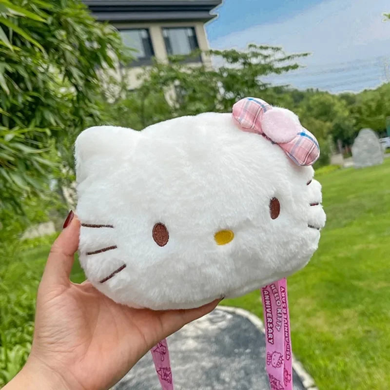 Hello Kitty Bow Crossbody Bag Kawaii Plush Shoulder Purse Cute Fashion Gift for Women Girls Kids White KT Cat Bag