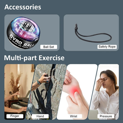 Wrist Power Hand Ball Auto-Start Grip Ball Strengthener Gyroscopic Arm Gyro Hand Ball Home Fitness Forearm Exerciser