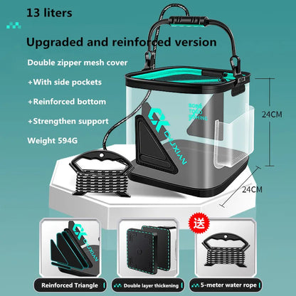 13L foldable live fish bucket EVA thickened fish bucket portable water tank fishing gear live fish box accessories tool