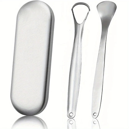 Stainless Steel Tongue Scrapers with Large Case, Tongue Scraper, Tongue Coating Scraper, Odorless,Exquisite gift box packaging