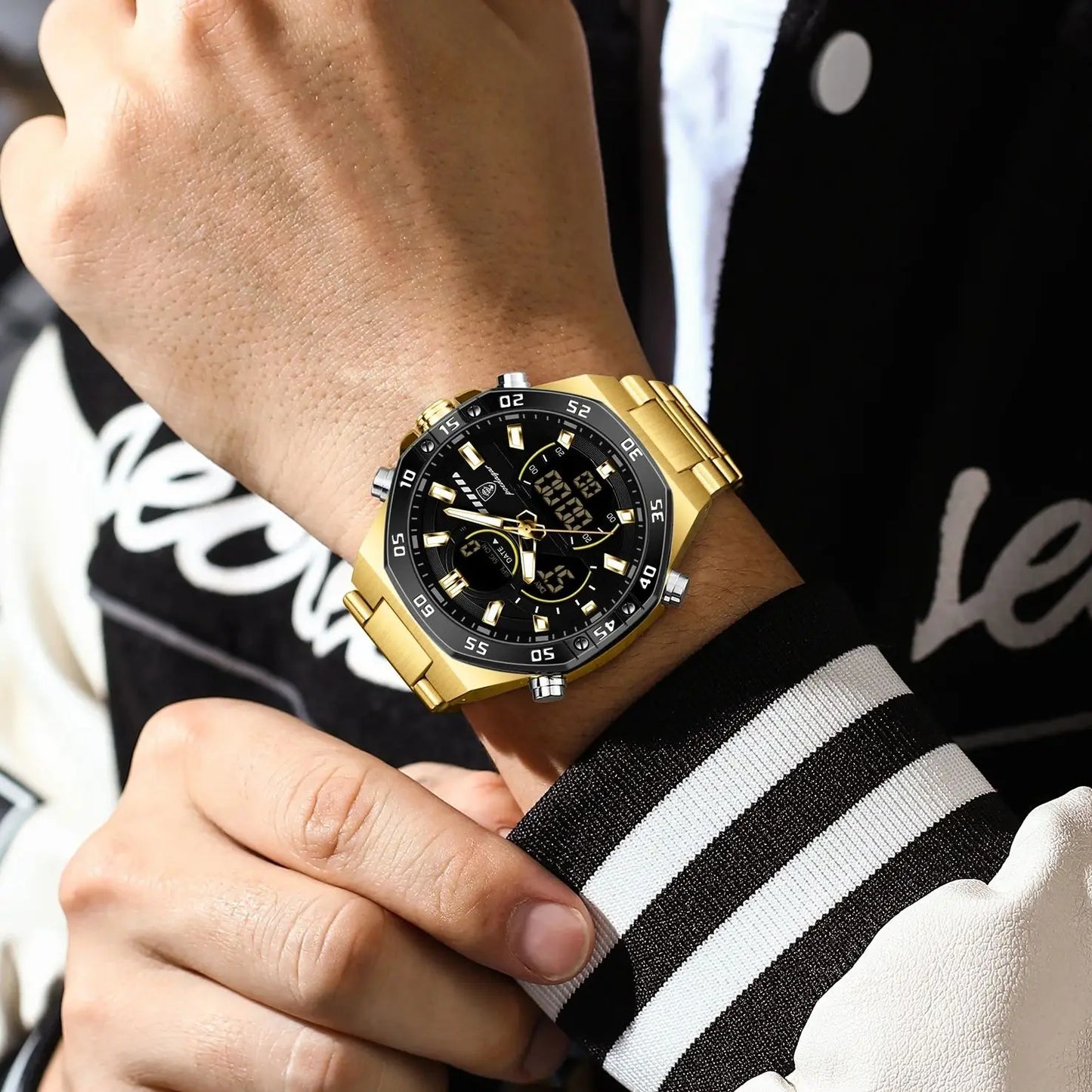 POEDAGAR Top Men Clock LED Luminous Waterproof Week Date Military Man Wristwatch Electronic Stainless Steel Quartz Men's Watches