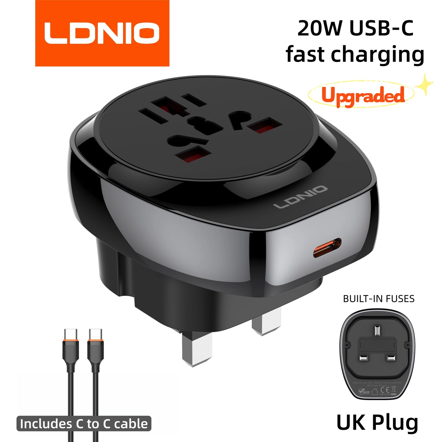 LDNIO Z7 Universal Outlet EU UK AU US KR Plug Converter Home Travel Socket Adapter Compatible With 200+ Countries Portable Trip