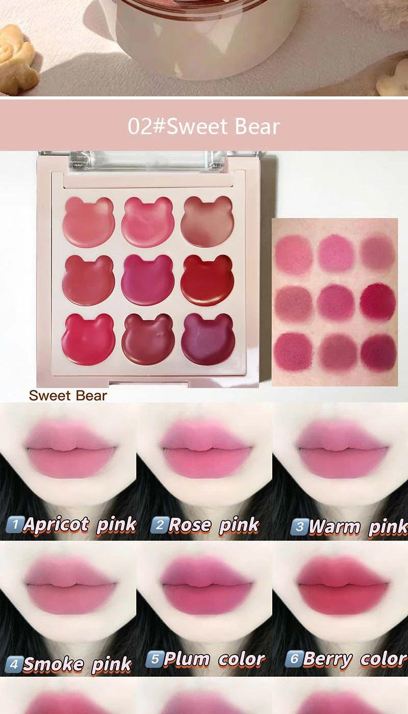 Cappuvini 9 Colors Velvet Lip Mousse - Matte & Natural Finish, Long-Lasting Non-Drying, Cute Bear Design for Youthful Look,
