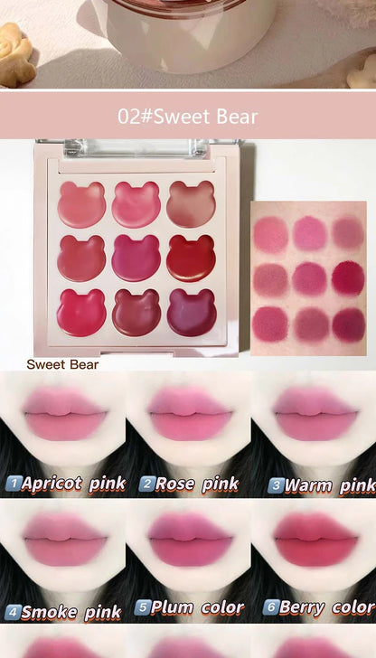 Cappuvini 9 Colors Velvet Lip Mousse - Matte & Natural Finish, Long-Lasting Non-Drying, Cute Bear Design for Youthful Look,