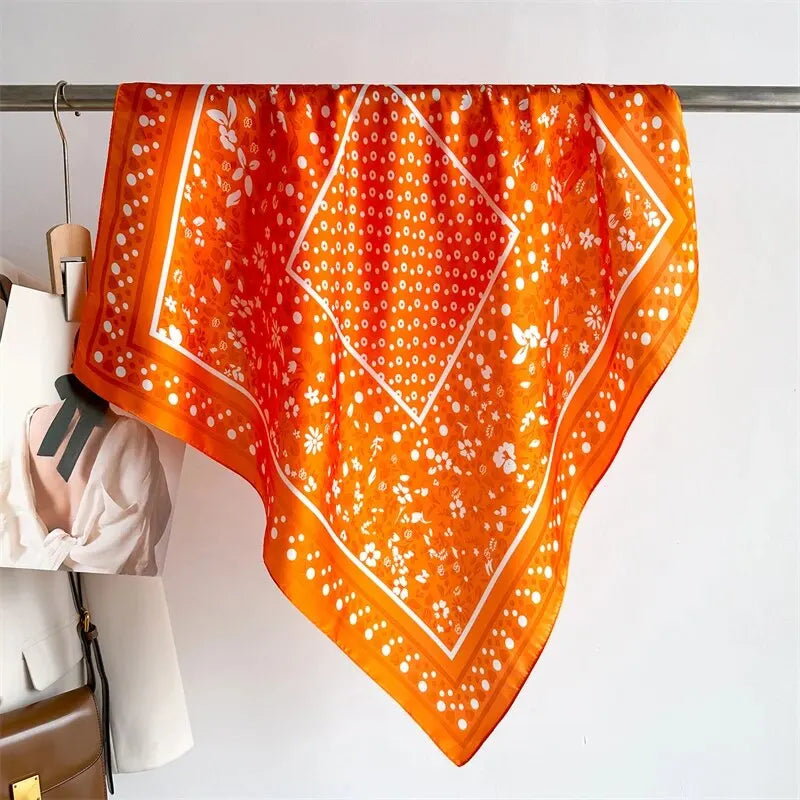 Luxury Print imitation Silk Square Scarf Women Spring Neck Tie Shawl Wraps Female Hair Hand Wrist Headkercheif Hijab Bandana