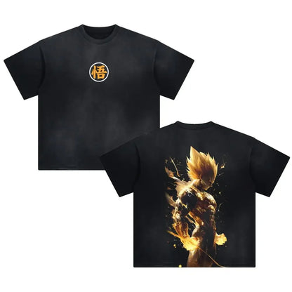 Anime Dragon Ball Cosplay Washed T-Shirt Cotton Short Sleeve Loose Large Casual Sports Fitness T-Shirt Men's Harajuku Clothing