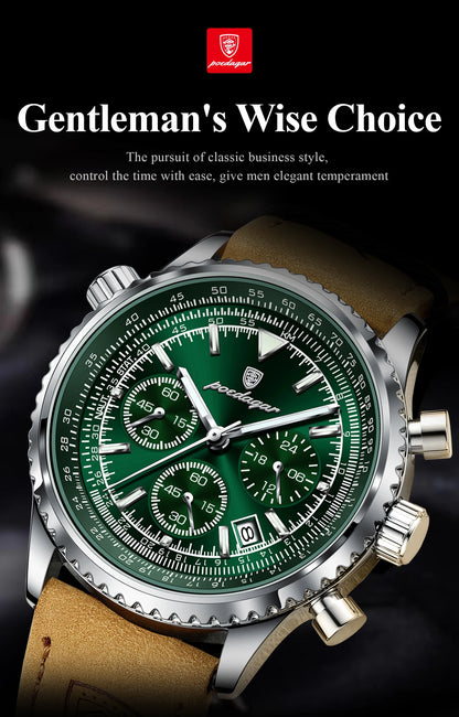 POEDAGAR Luxury Business Men's Watch Waterproof Luminous Date Chronograph Leather Man Clock Fashion Quartz Watches For Men Reloj