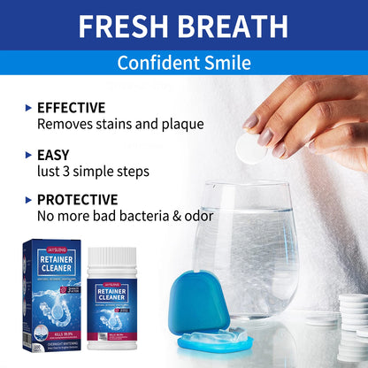 100PCS Denture Cleaning Tablets Removes Odor Oral Cleaning Retainer Cleaner for Aligner Mouth Night Guard