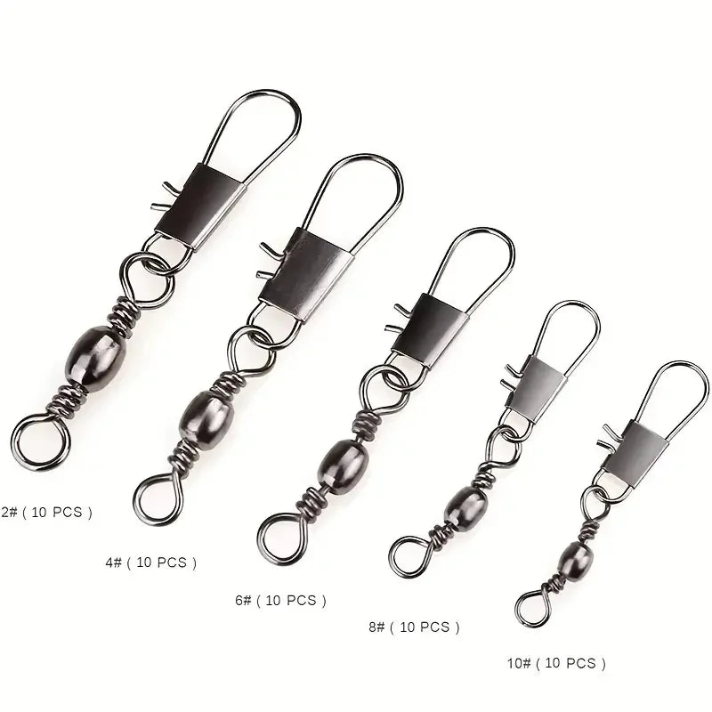 50/200pcs Barrel Snap Swivel Fishing Accessories, Gear with Ball Bearing Swivels Snaps Connector for Quick Connect Lures