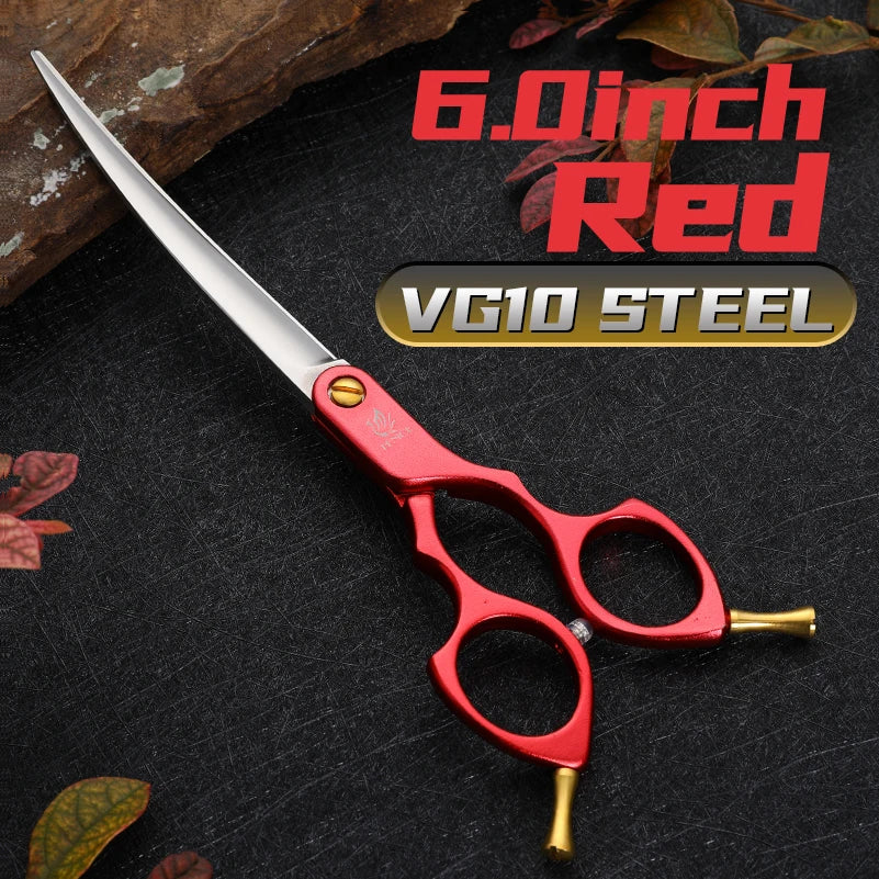Fenice Professional JP440C&VG10 Colorful 6.0 6.5 Inch Curved Grooming Scissors Pet Scissor for Dogs Cats