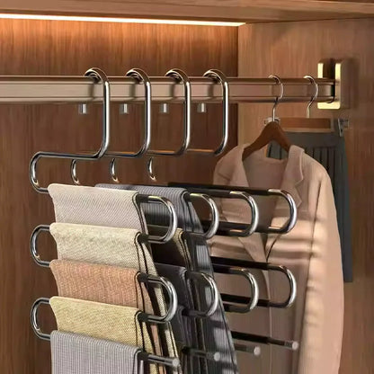 Stainless Steel Multi-layer Pants Rack S-shaped Magic Pants Hanging Anti Slip And Space Saving Sardrobe Storage Rack