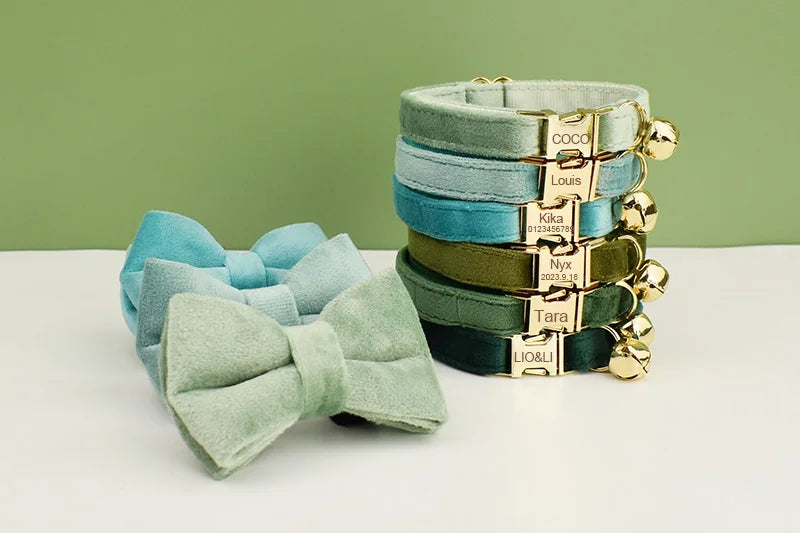 Velvet Cat Collar Bowknot Personalized Collar for cats Cat Supplies cat collar belt with bell and a bow