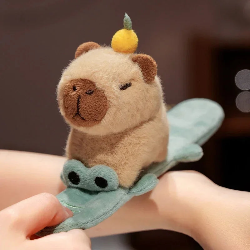 Capybara Slap Snap Wrap Capibara Plushie Wristband Bracelet Kawaii Cute Dog Cat Plush Toy Hand Ring Creative Funny Gift