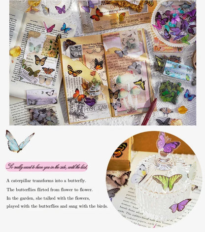 Journamm 40pcs/pack Butterfly Series Stickers Art Collage Junk Journal DIY Scrapbooking PET Waterproof Craft Aesthetics Stickers