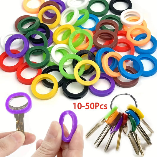 10-50Pcs Key Cap Covers Durable Silicone Key Identifiers Sleeve Hollow Key Labels Coded Tag Marker for Standard Flat House Keys