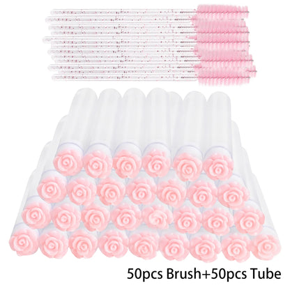25/50Pcs Eyelash Brush Tubes Crystal Lash Mascara Wands Eyebrow Comb Spoolies Container Lashes Brushes Applicators Makeup Tools