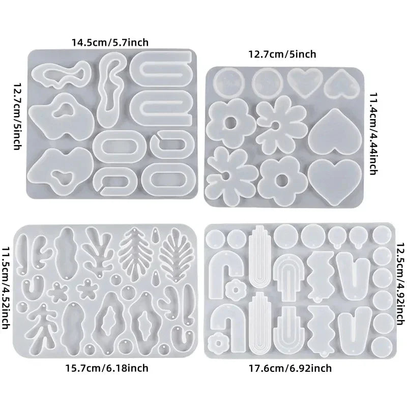 DIY Earrings Epoxy Resin Mold Set Geometric Pendants Necklaces Jewelry Making Silicone Craft Molds With Hooks Art Supplies