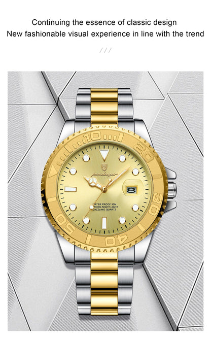 POEDAGAR Original Luxury Man Wristwatch Waterproof Luminous Date Men Watch Stainless Steel Fashion Business Men's Quartz Watches