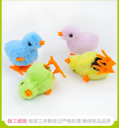 Pet Cat Toys Jumping Walking Hopping Cartoon Plush Chicken Clockwork Cat Interative Playing Toy Wind Up Chick Kitten Supplies