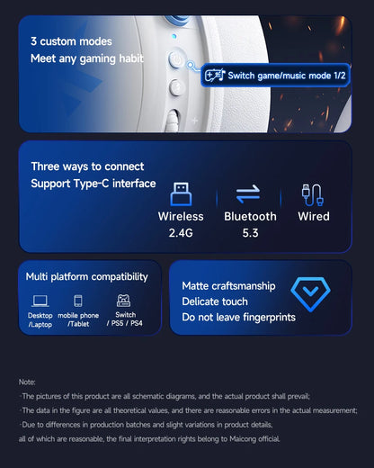 MCHOSE V9 pro E-Sports Headset with Microphone Tri-Mode Gaming USB Wireless 7.1 Channel Surround Sound Portable Audio Headphones