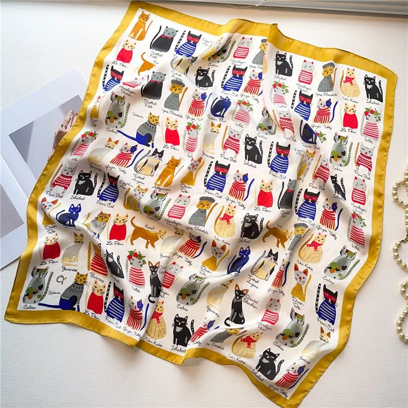 70cm Silk Feeling Square Scarf Women Satin Bandana Print Scarves Head Band Fashion Lady Hair Shawl Wrap Female Neckerchief Hijab