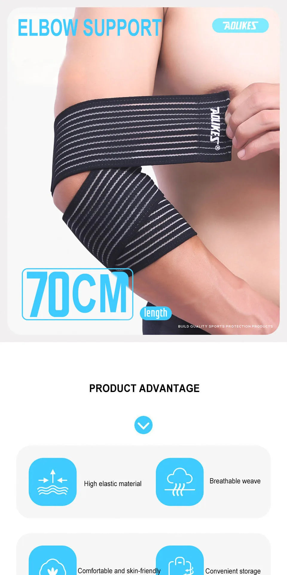 AOLIKES 1PC 40-180cm Compression Bandage Protector Knee Support Brace Sports Elastic Elbow Straps Leg Bands Bandage Workout Wrap