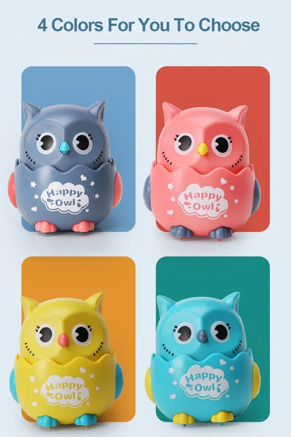 Classic Wind Up Interactive Owl Shaped Press Mechanical Sliding Toys for Boys Girls Birthday Xmas Gift