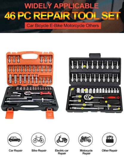 Motorcycle Toolbox Set Fast Ratchet Wrench 150/46pcs Socket Group Bit Industrial-grade Toolbox Auto Repair Tools Car Maintenance