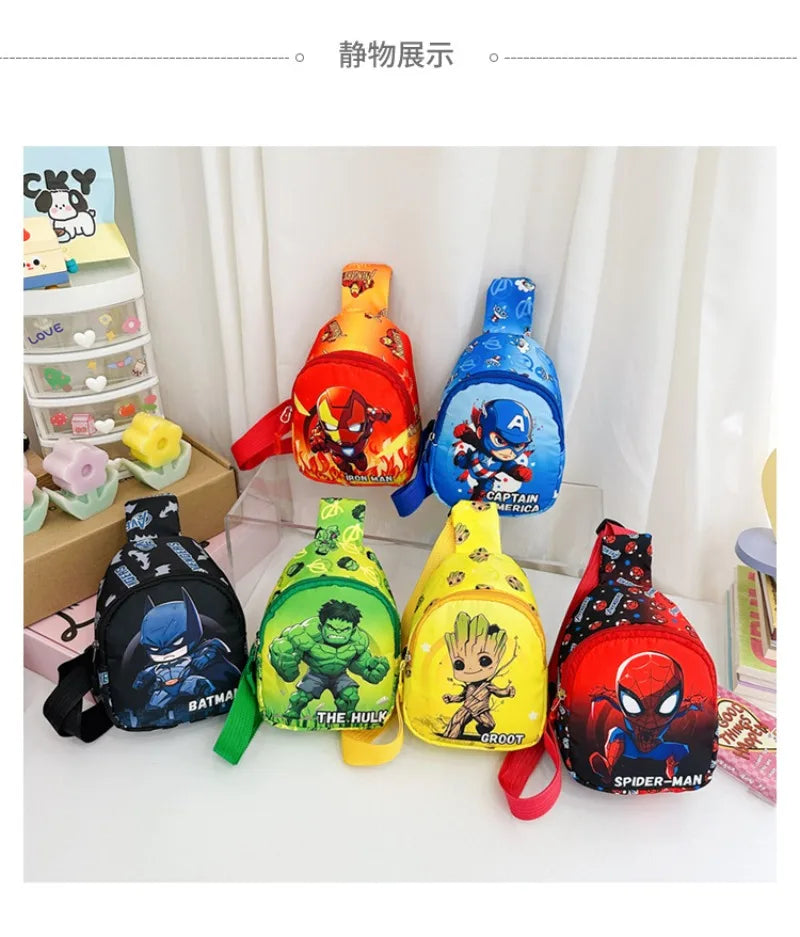 Marvel'S New Children'S Bag Spider Man Iron Man Captain America Shoulder Bag For Boys And Girls Travel Change Crossbody Bag