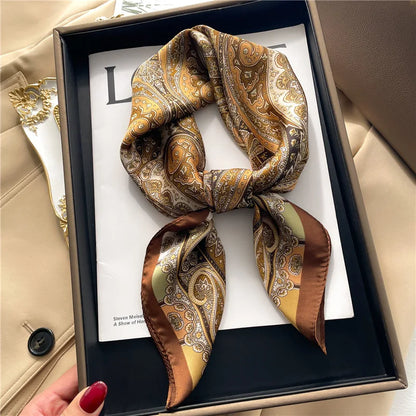 New Paisley Print Small Square Scarf Soft Satin Silk-like Thin Neck Scarf Mature Style Sunscreen Headscarf for Women Decorate