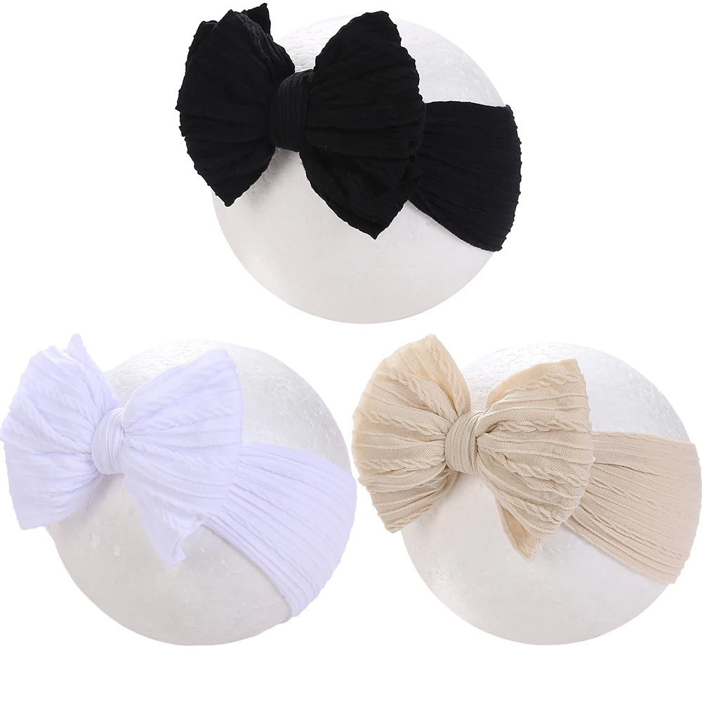 Solid Cable Bows Baby Headbands for Child Nylon Layers Kids Elastic Hairbands Headwraps Newborn Boys Girls Hair Accessories