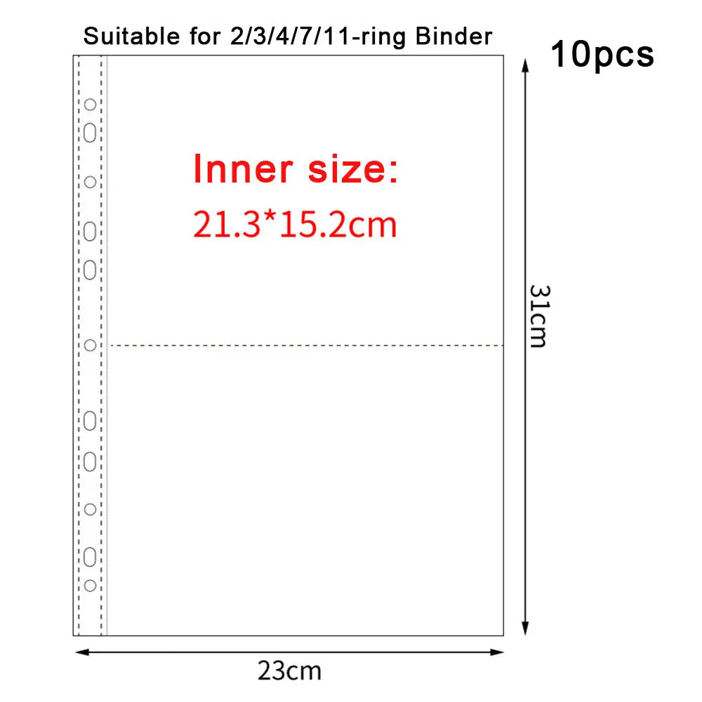 A4 Clear 10 Pcs Photo Album Refill Pages File Protector 4/11 Holes 6×4 8×10 4/11 Ring Binder Photocards Postcard Card Notebook