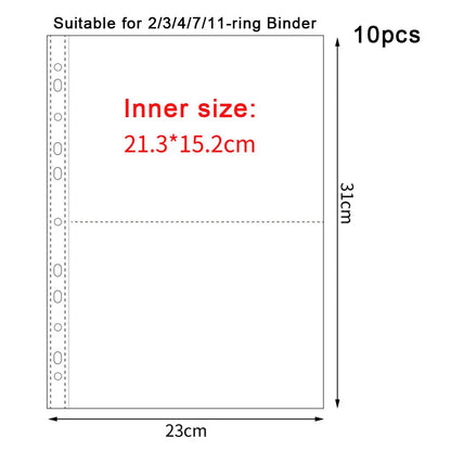 A4 Clear 10 Pcs Photo Album Refill Pages File Protector 4/11 Holes 6×4 8×10 4/11 Ring Binder Photocards Postcard Card Notebook