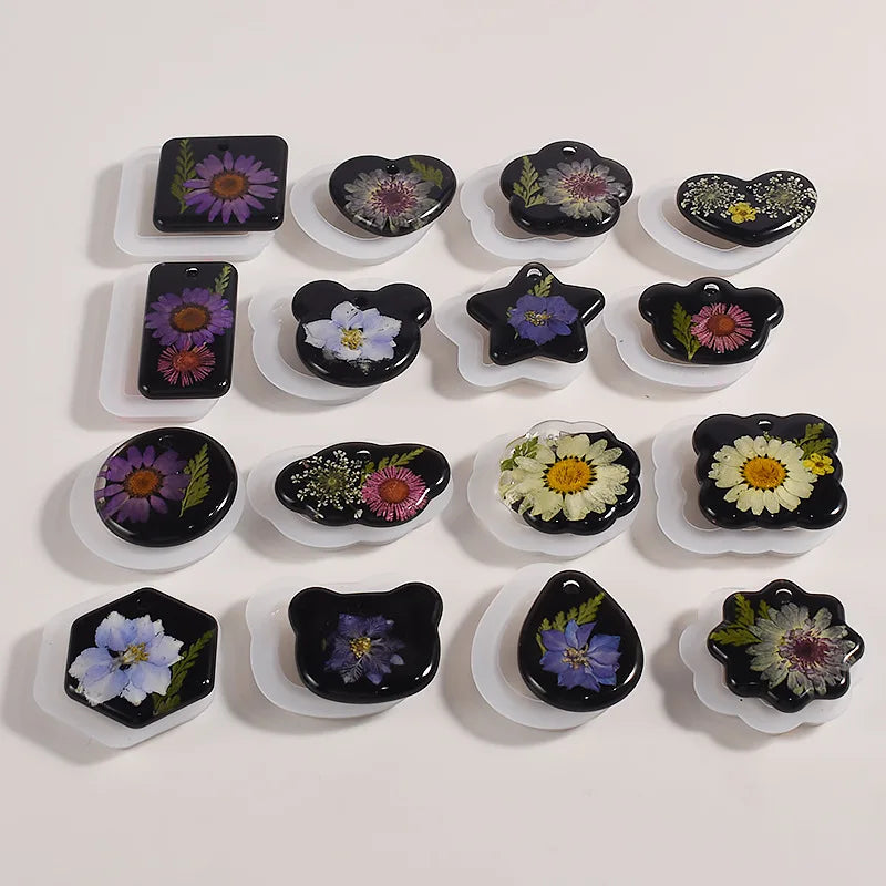 16PCS Silicone Jewelry Molds Kit with Hole Heart Geometry DIY Epoxy Resin Mold Necklace Keychain Pendants Earrings Making Mould