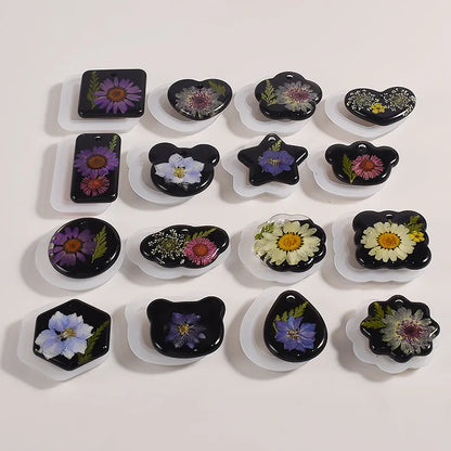 16PCS Silicone Jewelry Molds Kit with Hole Heart Geometry DIY Epoxy Resin Mold Necklace Keychain Pendants Earrings Making Mould