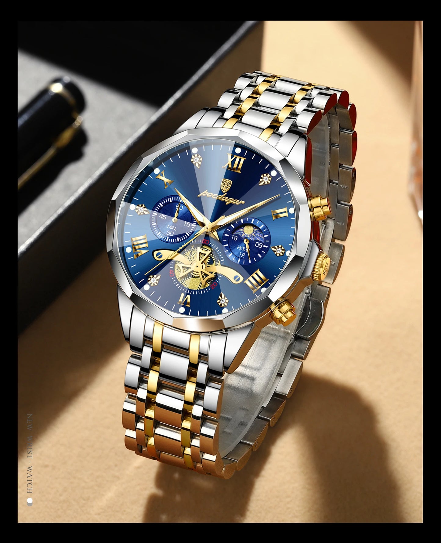 POEDAGAR Luxury Original Men Watch Waterproof Luminous Chronograph Man Wristwatch Stainless Steel Quartz Top Men's Watches Reloj