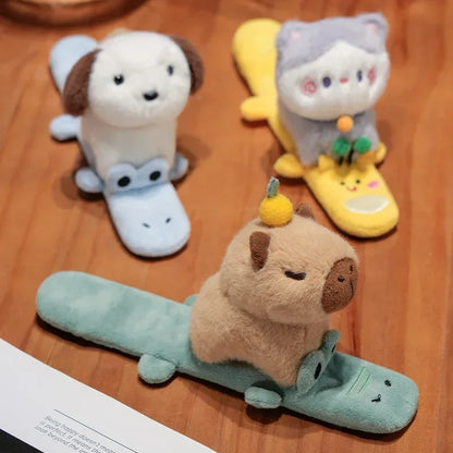 Capybara Slap Snap Wrap Capibara Plushie Wristband Bracelet Kawaii Cute Dog Cat Plush Toy Hand Ring Creative Funny Gift