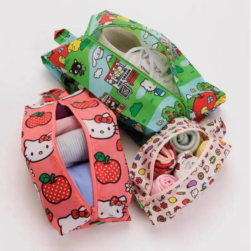 3pcs/Set Kawaii Pink Cute Cartoon Hello Kitty Portable Shoes Socks Clothes Travel Home Storage Bag Set Wholesale