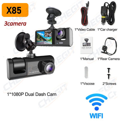 Wifi 3 Channel Dash Cam Night Vision Loop Recording & 2" IPS Screen 1080P 2/3Camera DVR Recorder, Video Recorder, Vehicle DVR
