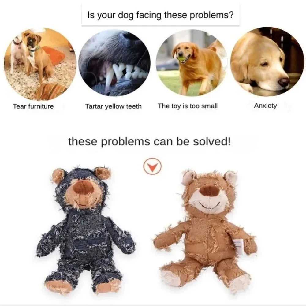 Dog Companion for Chewers Indestructible Bear Toy Resistant Squeaky Dog Toys Heavy Chewers Stuffed Plush Dog Toys for Aggressive