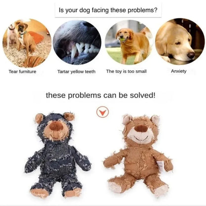Dog Companion for Chewers Indestructible Bear Toy Resistant Squeaky Dog Toys Heavy Chewers Stuffed Plush Dog Toys for Aggressive