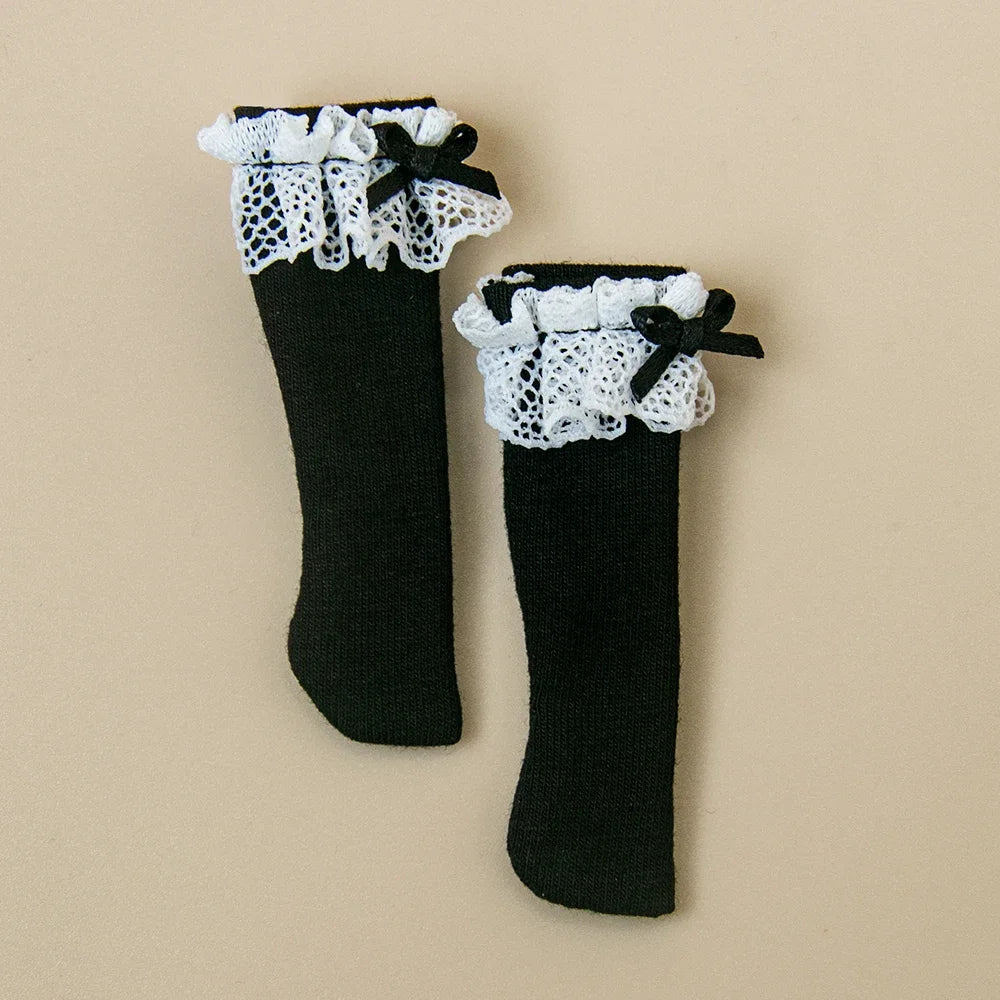 Blyth Socks Fashion Long Socks Lace Bow Socks Black White for Licca Azone Momoko OB24 OB22 OB27 YMY Doll Accessories