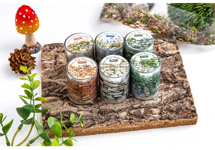 2 Roll PET Tape Green Field Flower Wall Series Sealing Stickers Album Diary Decoration Phone Case Sticker Notebook Accessories