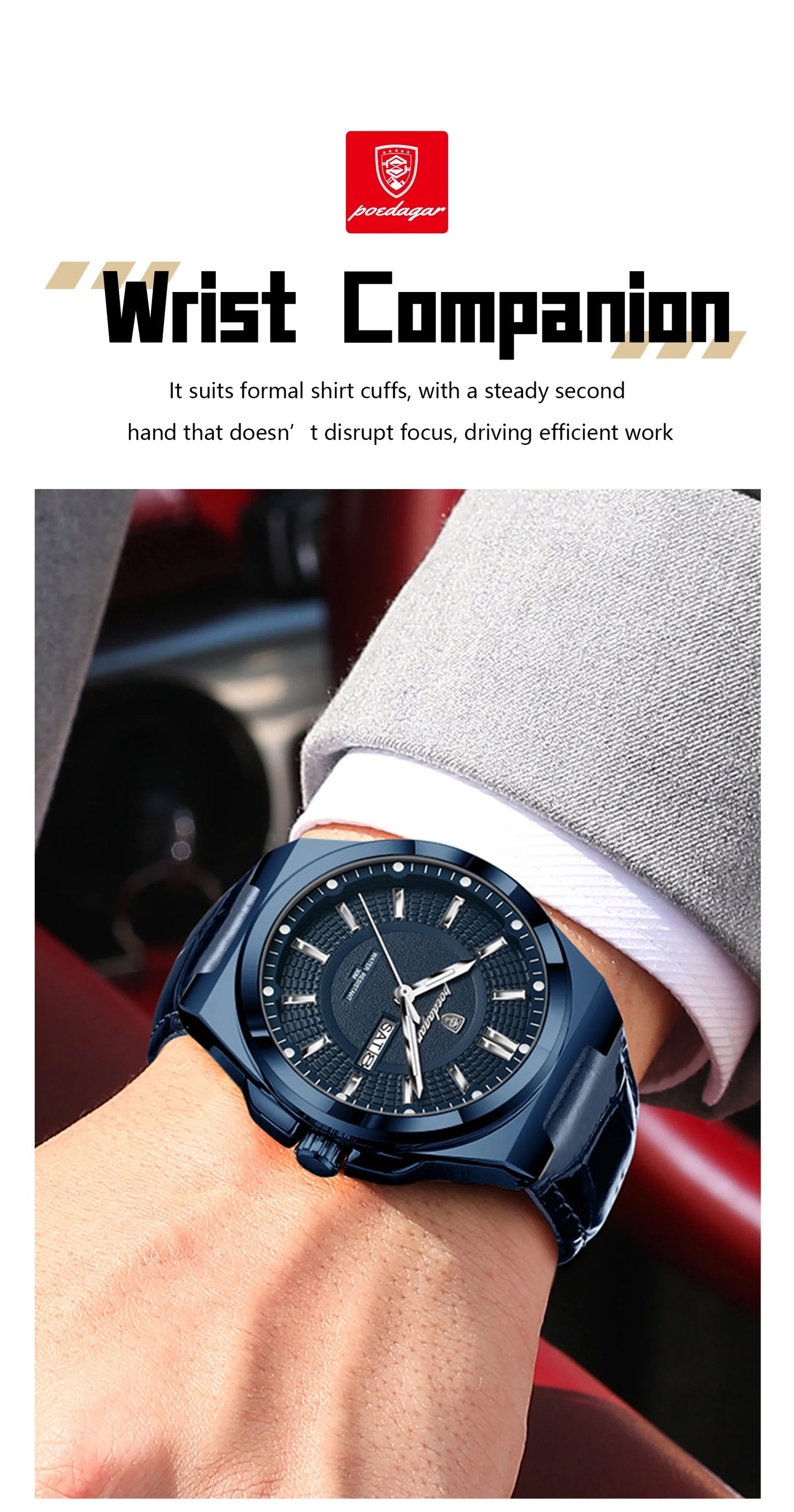 POEDAGAR Fashion Brand Man Wristwatch Waterproof Luminous Date Week Quartz Luxury Men's Watches Leather Business Men Watch Reloj