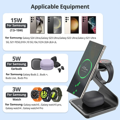 Bonola Magnetic 3 in 1 Wireless Charger Station for Samsung S24 Ultra/S25 25w Fast Charging Stand for Galaxy Watch 7/6/5/Earbuds