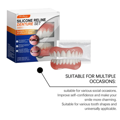 Flexible Silicone Dental Liner Kit, Soft Comfort Upper Lower Denture Set, Practical Easy Wear Braces for Daily Use