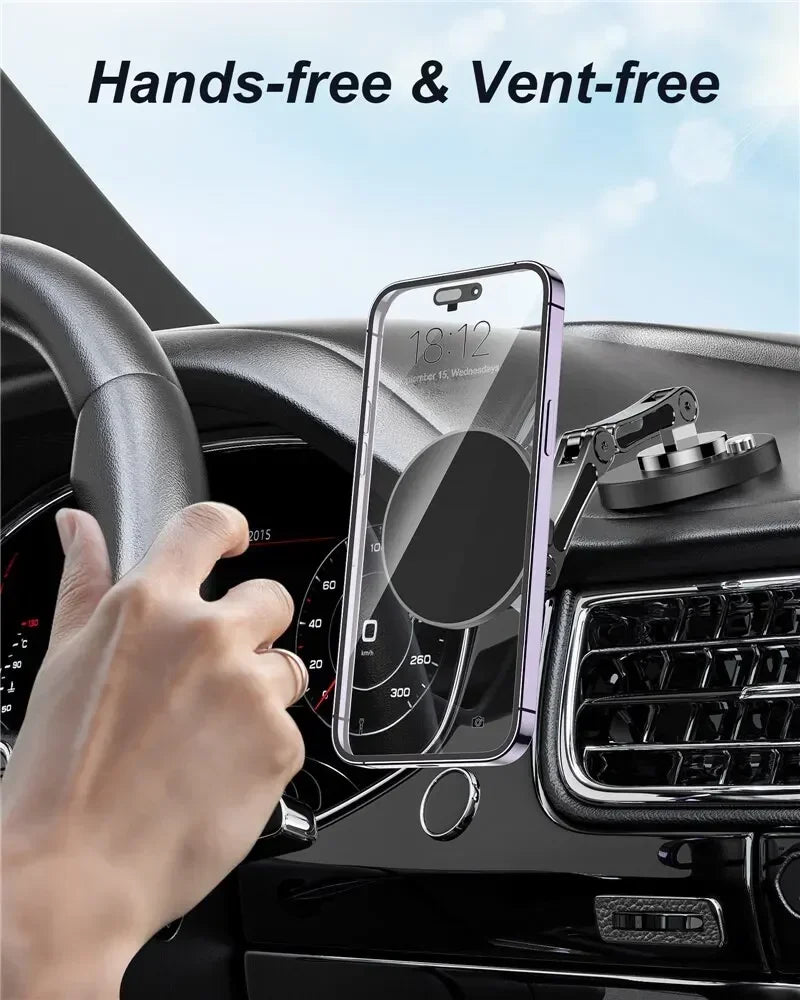 Foldable Universal Car Magnetic Holder Dashborad Alloy Magnetic Car Mount Smartphone Mobile Bracket For iPhone15 Samsung Xiaomi